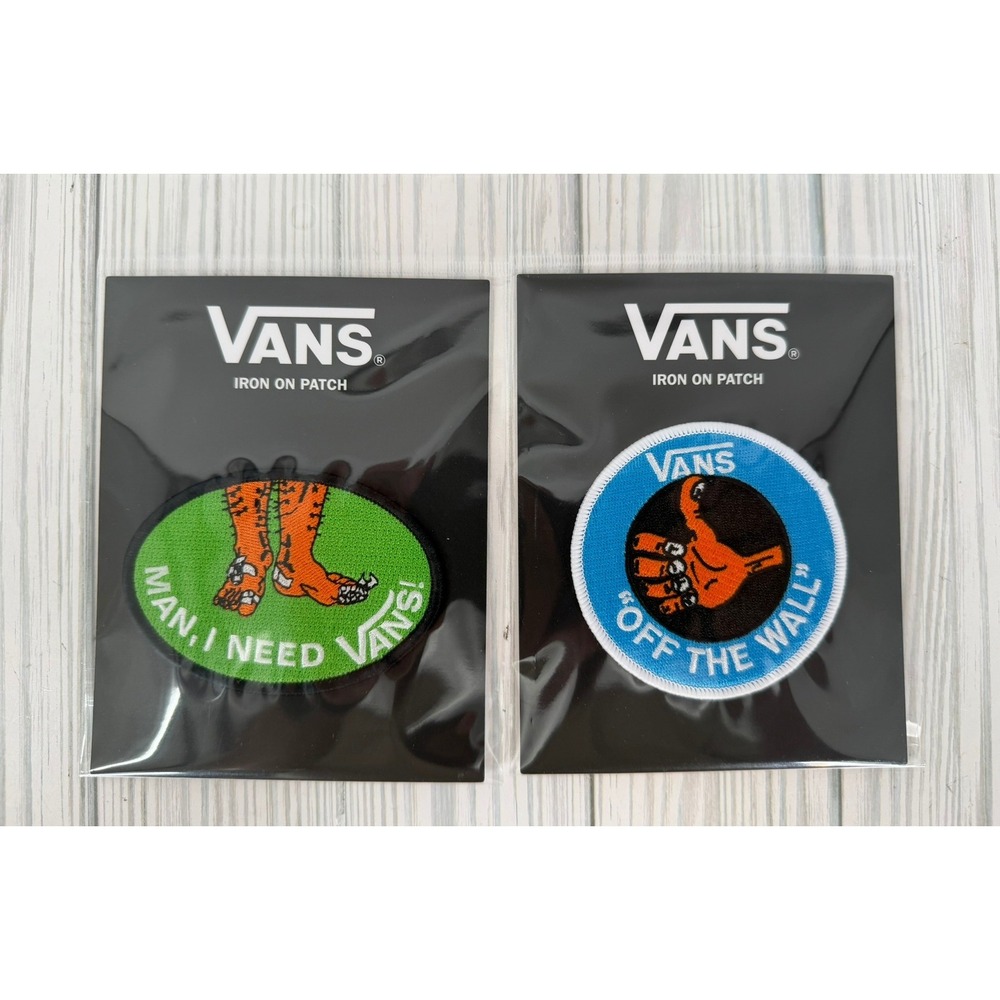 Vans Iron On Patch Set Off The Wall Man I Need Vans Embroidered 2 Pack NEW - Picture 2 of 2